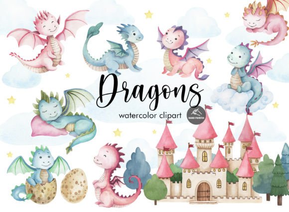 Bringing Whimsy to Life with Cute Dragons Watercolor Clipart in Pastel Tones
