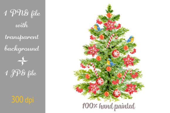 Christmas Tree Watercolor Poinsettia PNG