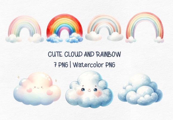 Cute Cloud and Rainbow Watercolor: Elevating Digital Design with High-Resolution Assets