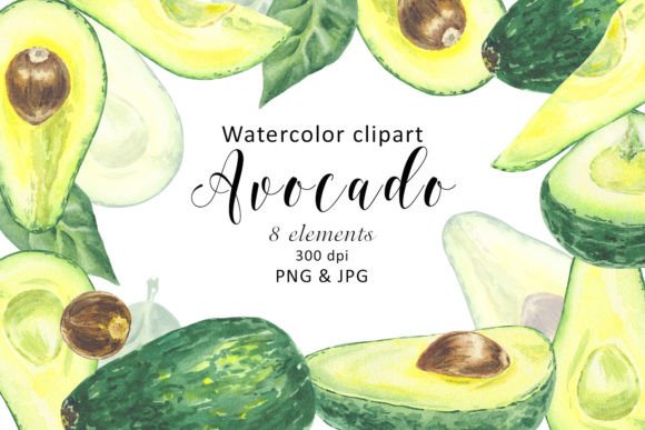 Elevating Digital Design with Watercolor Avocado Clipart Fruit Tropic
