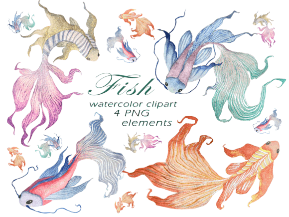 Fish Clipart, Golden Fish, Watercolor Art