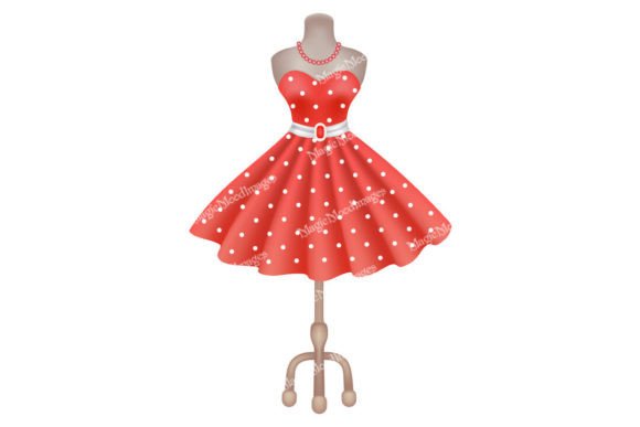 Retro Dress with Polka Dots on Dummy Design