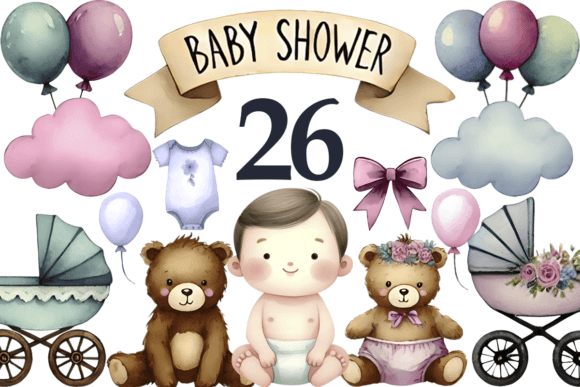 Watercolor Baby Shower Clipart Blue Pink