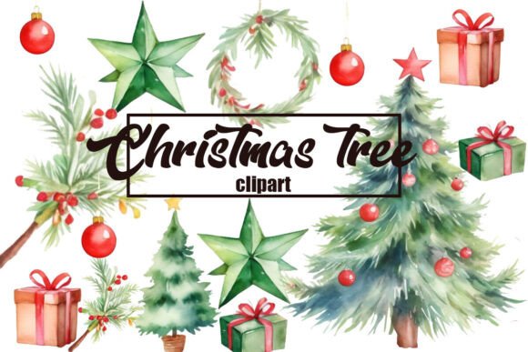 Watercolor Christmas Tree Clipart, PNG: Elevating Your Holiday Designs