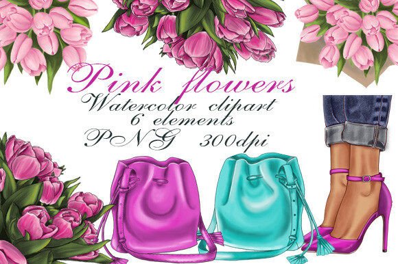 Watercolor Clipart Pink Flowers PNG