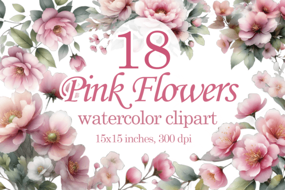 Watercolor Pink Flowers Clipart Png