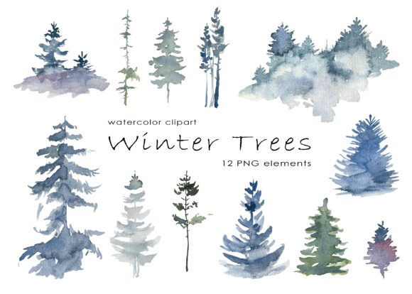 Watercolor Winter Trees Clipart, Forest: Elevating Your Creative Projects